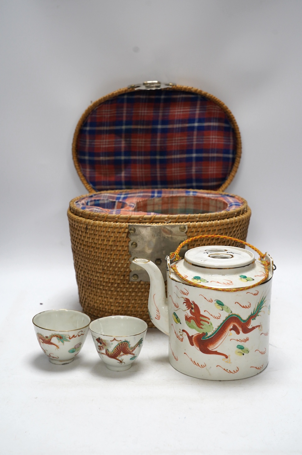 Three Shelley vases and six Beswick horses and a Canton cased teapot, teapot 14cm high. Condition - poor to fair